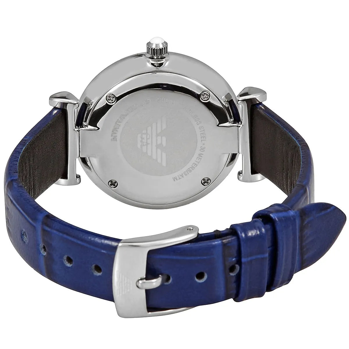 Emporio Armani Gianni T-Bar Two-Hand Blue Genuine Leather Women's Watch - AR11344