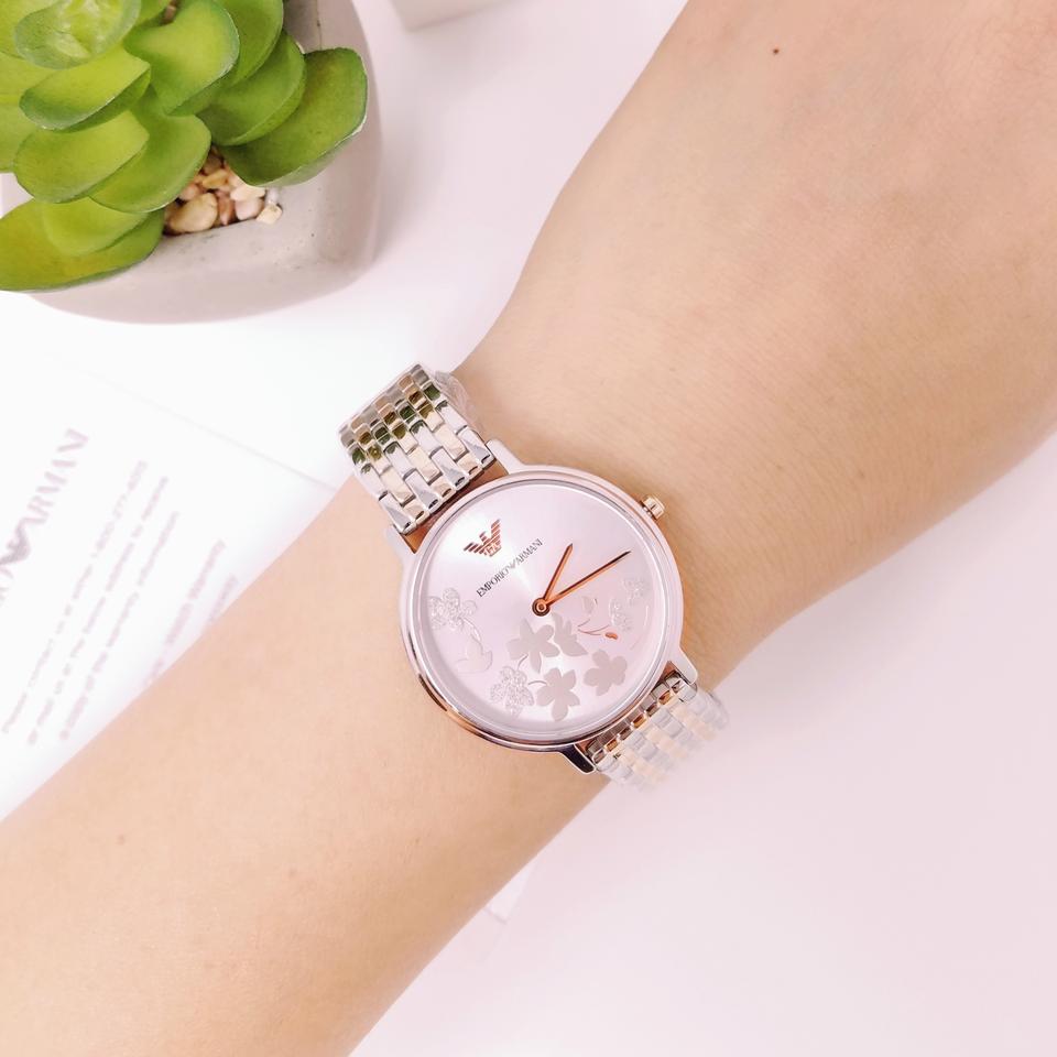 Emporio Armani Silver Sunray Dial Two-Tone Ladies Watch AR11113 - Watch