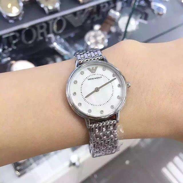 Emporio Armani Silver Sunray Dial Two-Tone Ladies Watch AR11113 - Watch