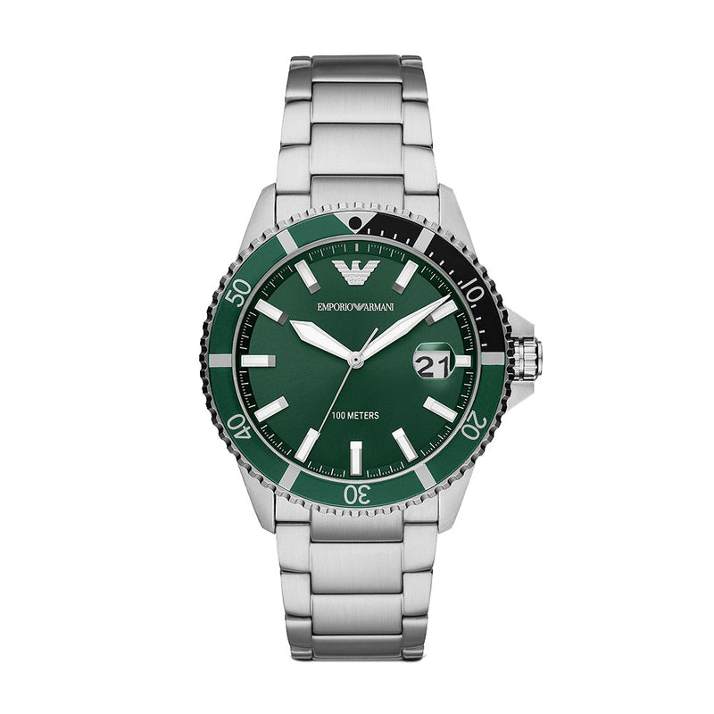 Emporio Armani Green Dial Silver Men's Watch  AR11338 - Big Daddy Watches
