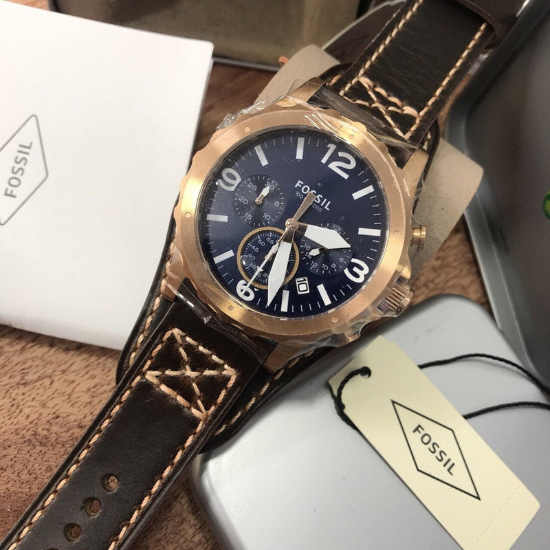 Fossil Nate Chronograph Dial Brown Leather Strap Men's Watch JR1505