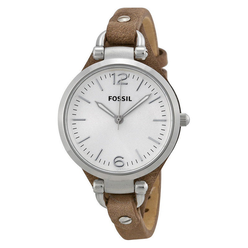 Fossil Georgia Silver Dial Tan Leather Strap Ladies Watch ES3060