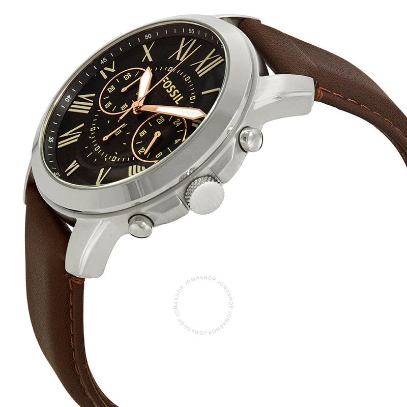 Fossil Grant Chronograph Black Dial Leather Strap Men's Watch FS4813