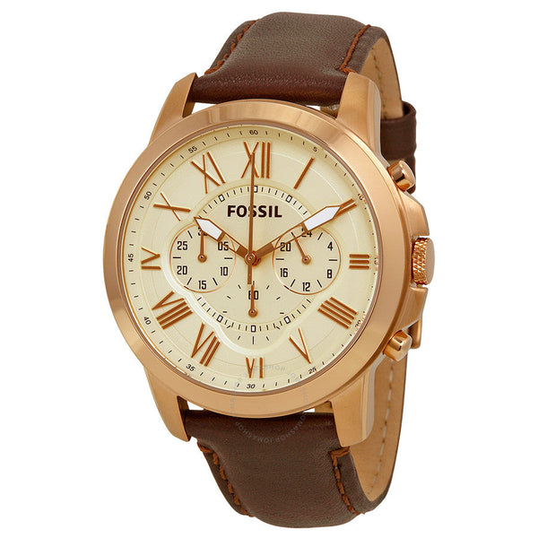 Fossil Grant Chronograph Eggshell Dial Brown Leather Men's Watch FS4991