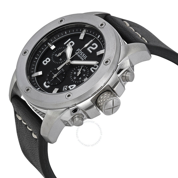 Fossil Machine Chronograph Black Dial Leather Strap Men's Watch FS4928