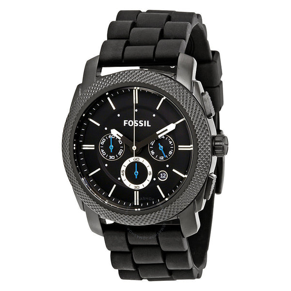 Fossil Machine Chronograph Black Dial Silicone Strap Men's Watch FS4487