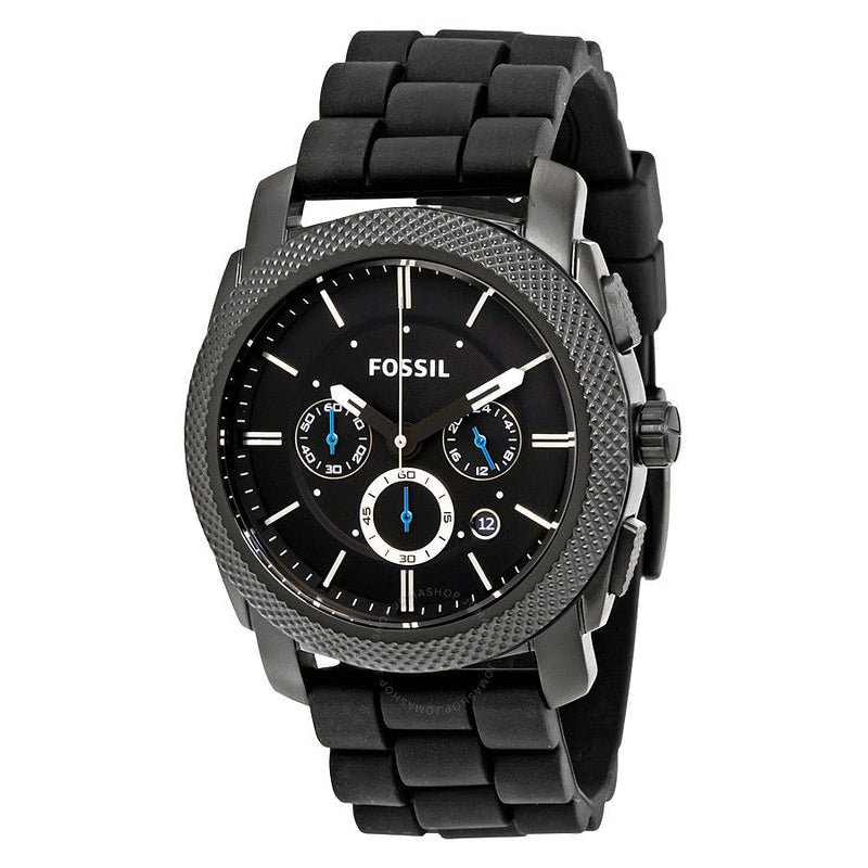 Fossil Machine Chronograph Black Dial Silicone Strap Men's Watch FS4487