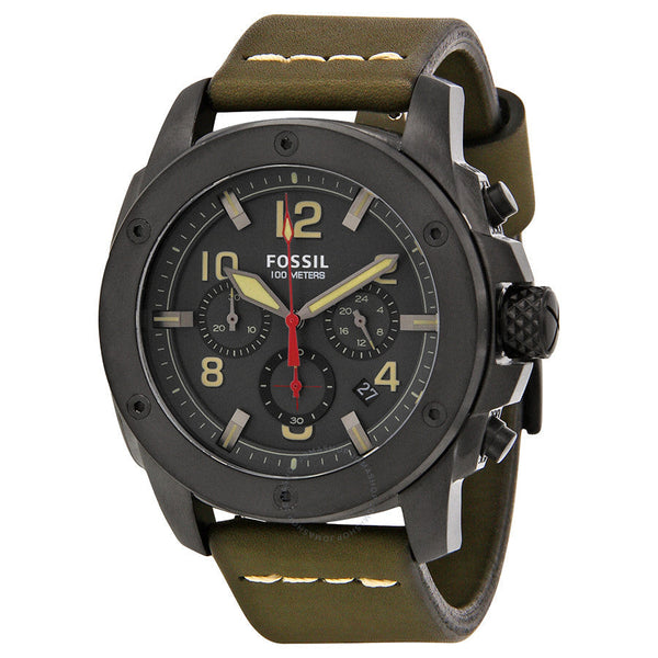 Fossil Machine Chronograph Grey Dial Leather Strap Men's Watch FS5000