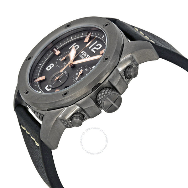 Fossil Machine Chronograph Grey Dial Leather Strap Men's Watch FS5016