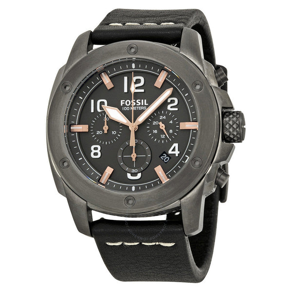 Fossil Machine Chronograph Grey Dial Leather Strap Men's Watch FS5016