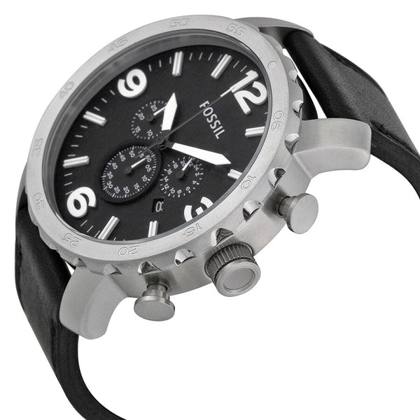 Fossil Nate Chronograph Black Dial Black Leather Men's Watch JR1436 - BigDaddy Watches #2