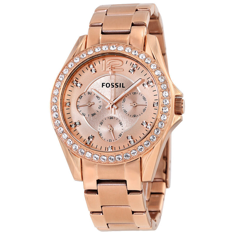 Fossil Riley Multi-Function Rose Gold Diamond Ladies Watch ES2811