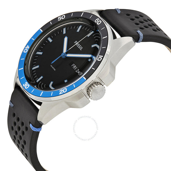 Fossil Sport 54 Black Dial Leather Strap Men's Watch FS5321