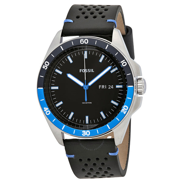 Fossil Sport 54 Black Dial Leather Strap Men's Watch FS5321