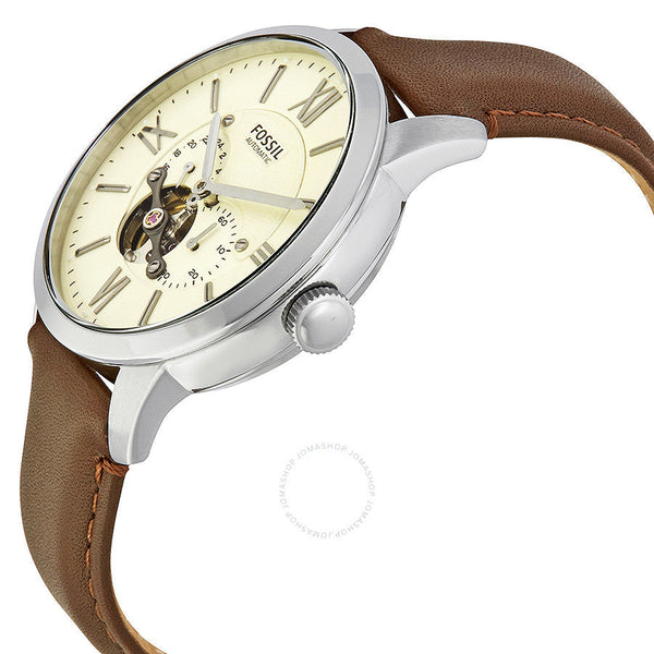 Fossil Townsman Mechanical Cream Dial Leather Strap Men's Watch ME3064