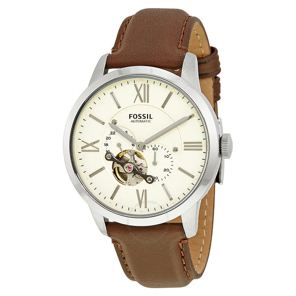 Fossil Townsman Mechanical Cream Dial Leather Strap Men's Watch ME3064