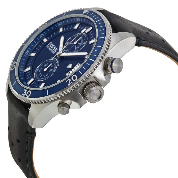 Fossil Wakefield Chronograph Blue Dial Black Leather Men's Watch CH2945