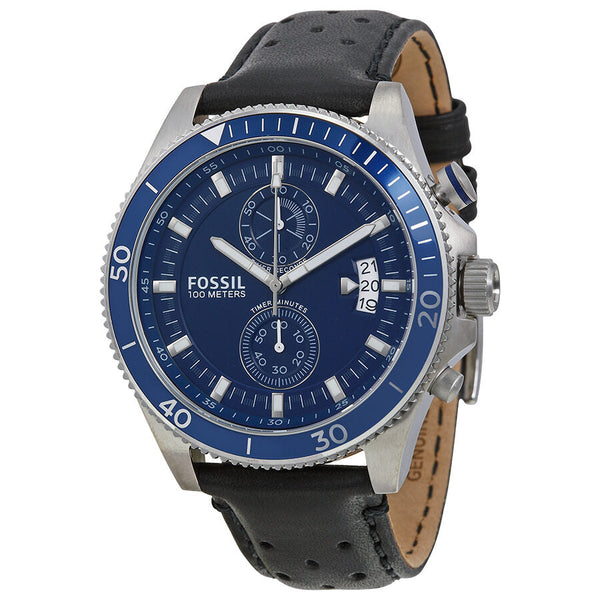 Fossil Wakefield Chronograph Blue Dial Black Leather Men's Watch CH2945