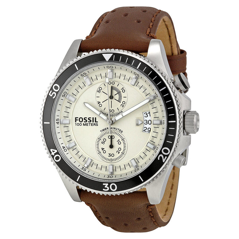 Fossil Wakefield Chronograph Eggshell Dial Brown Leather Men's Watch - BigDaddy Watches