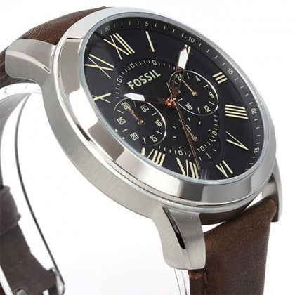 Fossil Grant Chronograph Black Dial Leather Strap Men's Watch FS4813