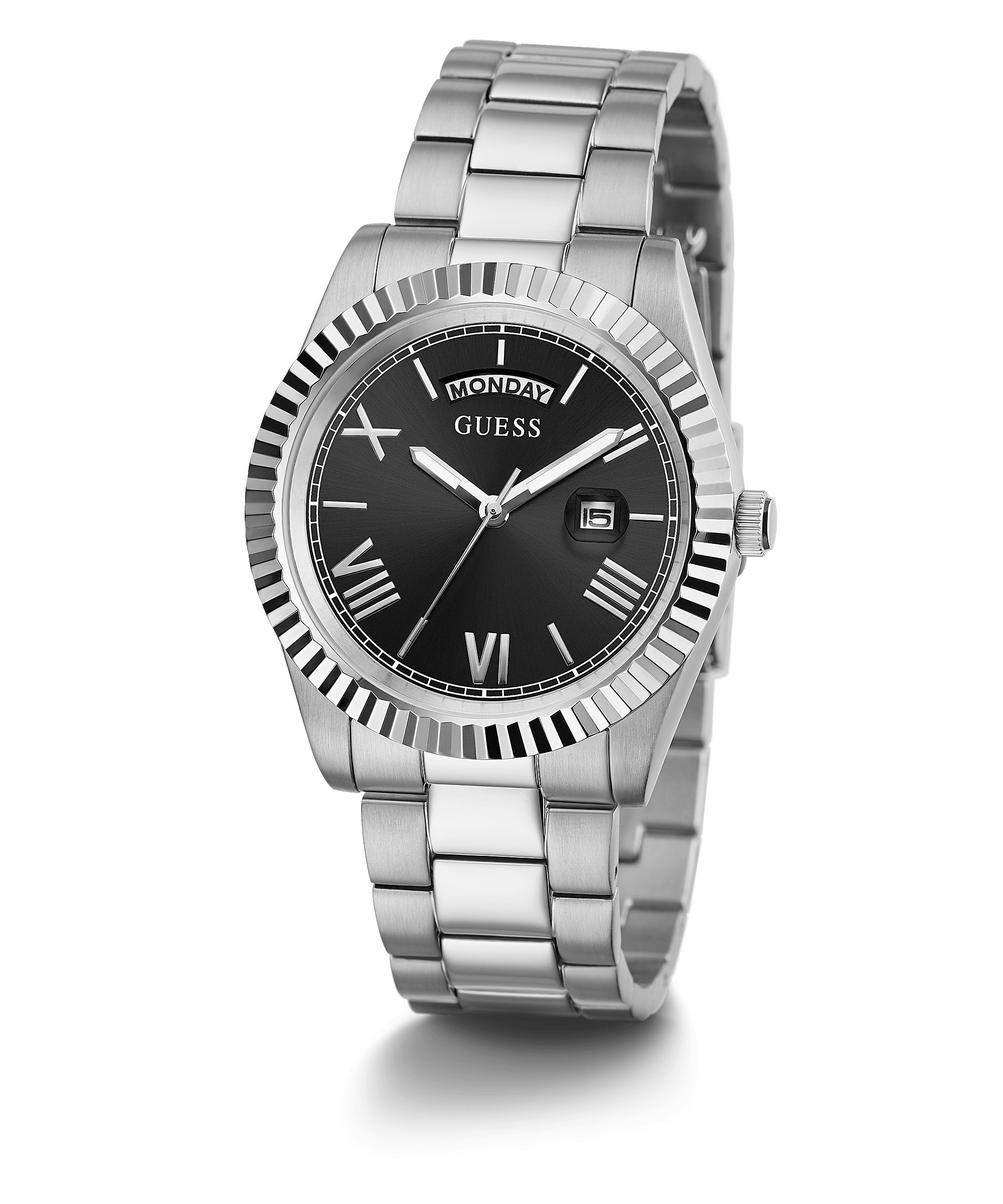 Guess Connoisseur Silver Tone Black Dial Men’s Watch GW0265G1 - Watch
