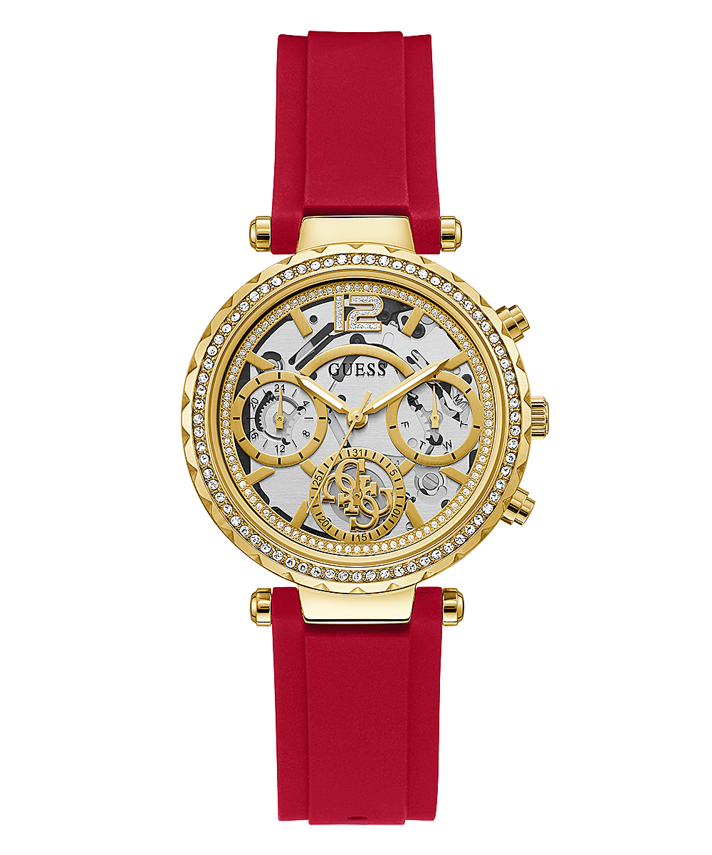 Guess Gold Tone Case Red Rubber Strap Women’s Watch GW0484L1 - Watch