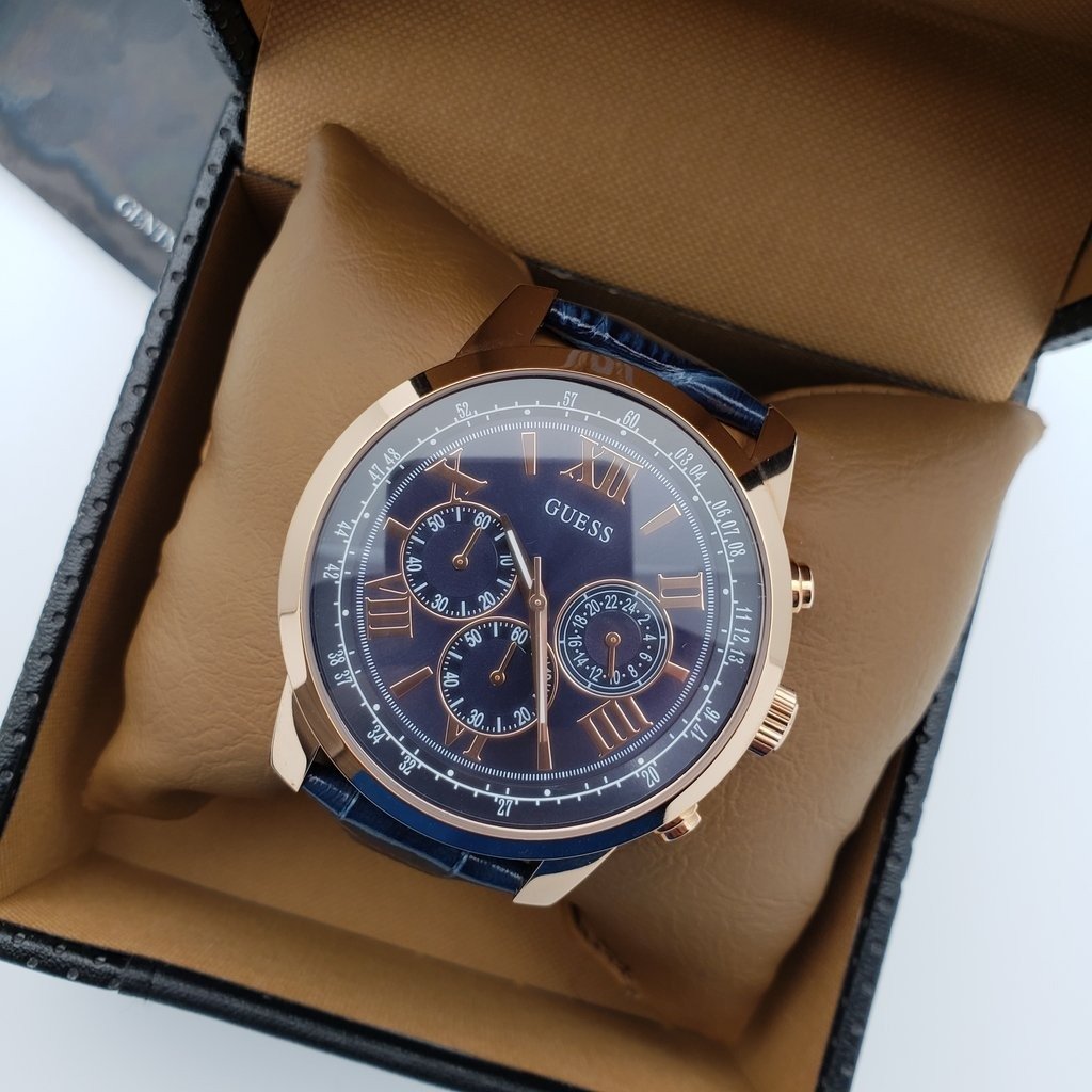 Guess Horizon Blue Dial Leather Strap Men's Watch#W0380G5 - The Watches Men & CO #4