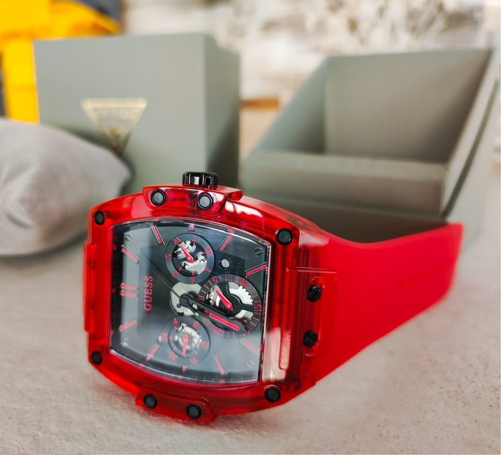 Guess Red Case Silicone Men’s Watch GW0203G5 - Watch