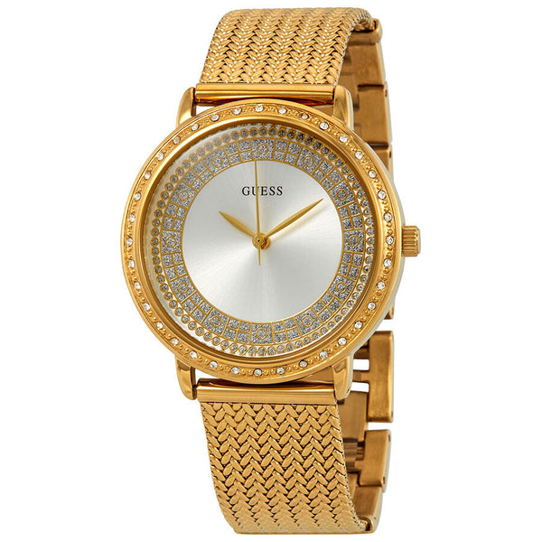 Guess Willow Crystal Silver Dial Yellow Gold PVD Ladies Watch W0836L3 - BigDaddy Watches