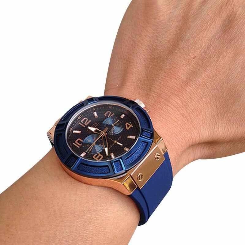 Guess Rigor Blue Dial Silicone Strap Men's Watch W0247G3