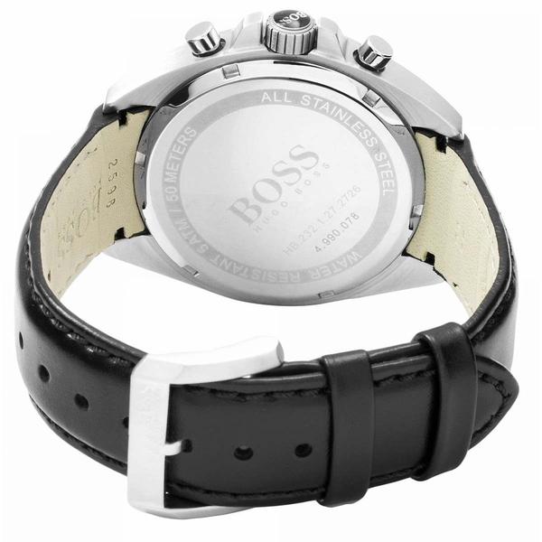 Hugo Boss chronograph watch caseback showing BOSS branding and stainless steel case engraving