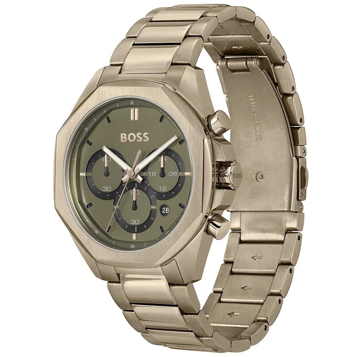 Hugo Boss Classic Chronograph Olive Green Dial Beige Gold Steel Strap Watch For Men - 1514019 1514019 - Image 2