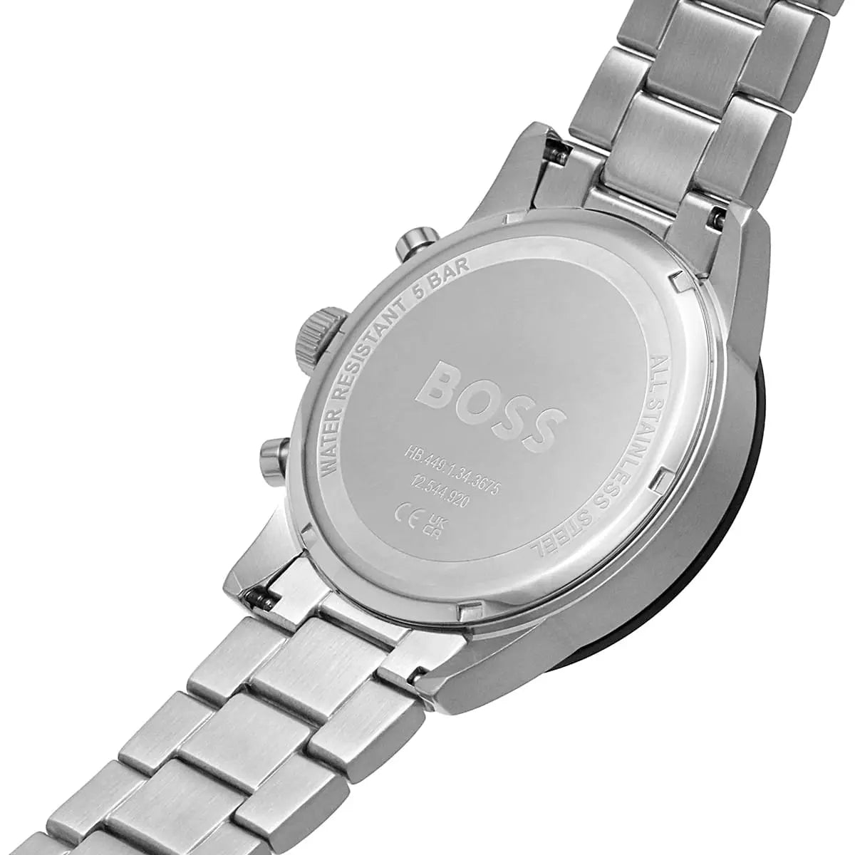 Hugo Boss Allure watch caseback showing stainless steel back and bracelet attachment