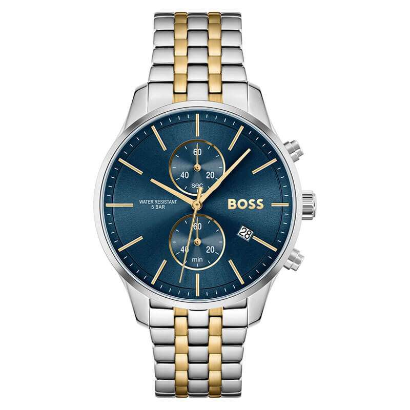 Hugo Boss Associate Chronograph Blue Dial Two Tone Steel Strap Watch for Men - 1513976