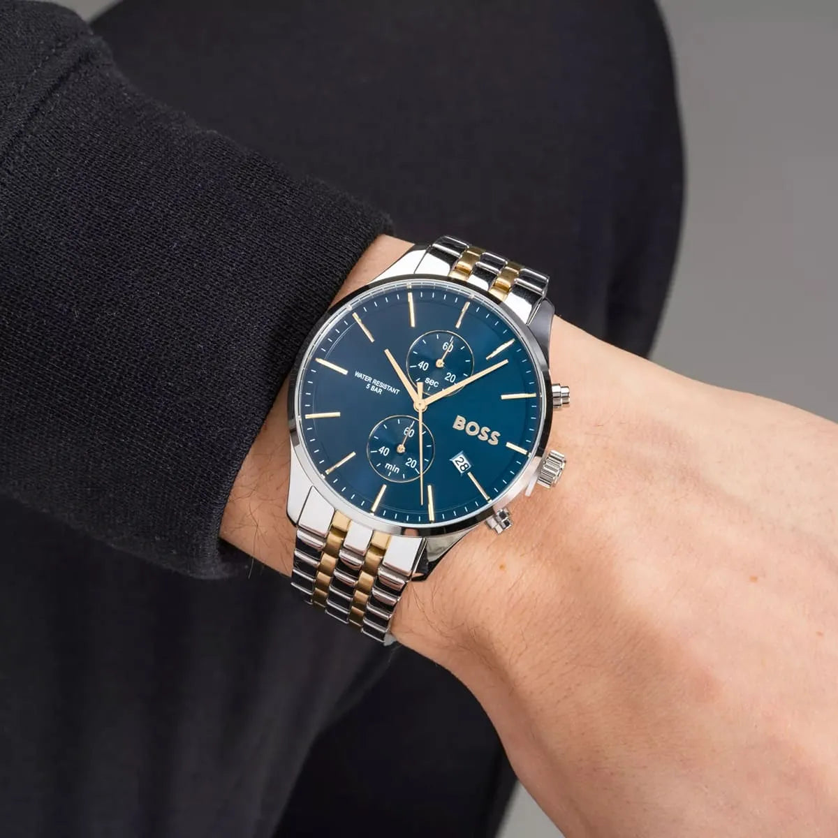 Hugo Boss Associate Chronograph Blue Dial Two Tone Steel Strap Watch for Men - 1513976 1513976 - Image 4