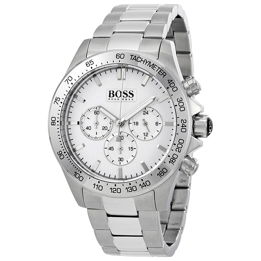 Hugo Boss Ikon chronograph men's watch with white dial and steel bracelet