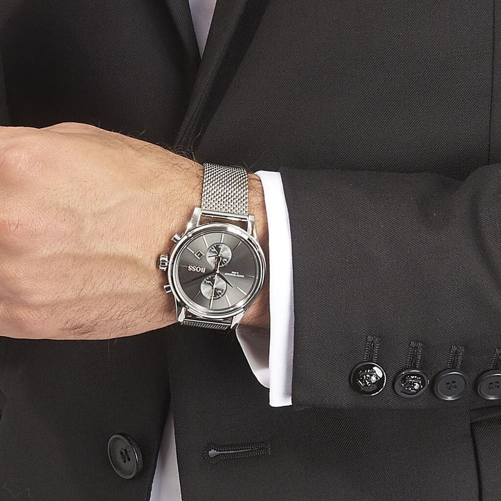 Hugo Boss Jet Chronograph Grey Dial Silver Mesh Bracelet Watch for Men - 1513440 1513440 - Image 3