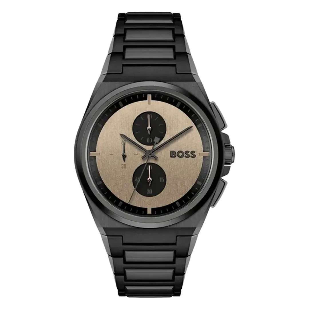 Hugo Boss Steer Chronograph Brown Dial Black Steel Strap Watch For Men - 1514043 1514043 - Image 1
