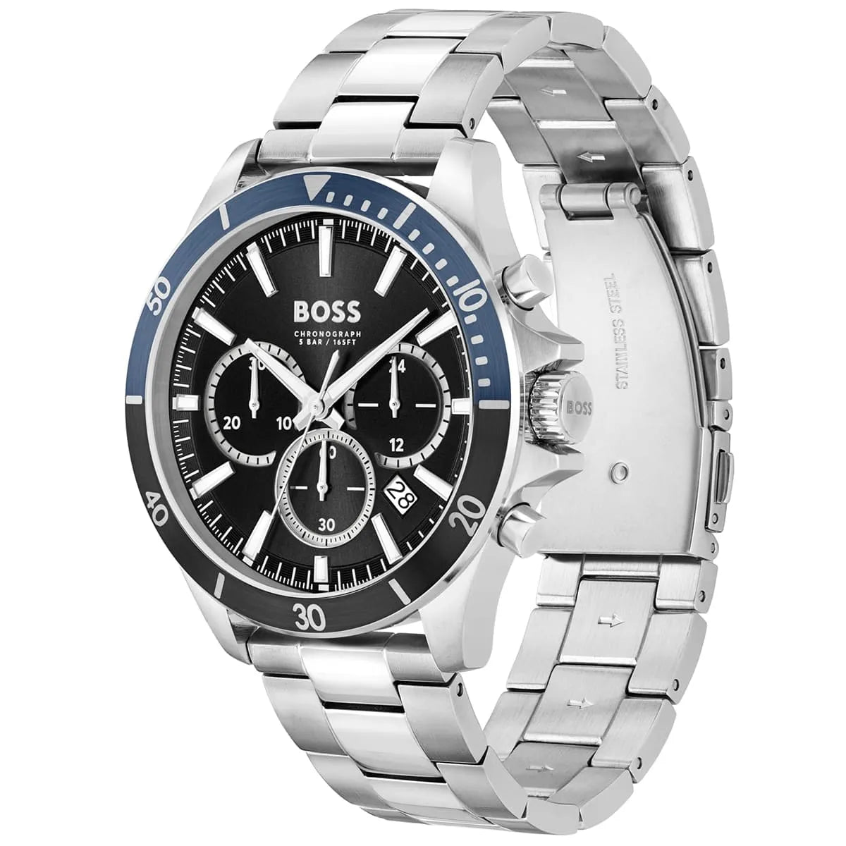 Hugo Boss Troper Chronograph Black Dial Silver Steel Strap Watch For Men - 1514101