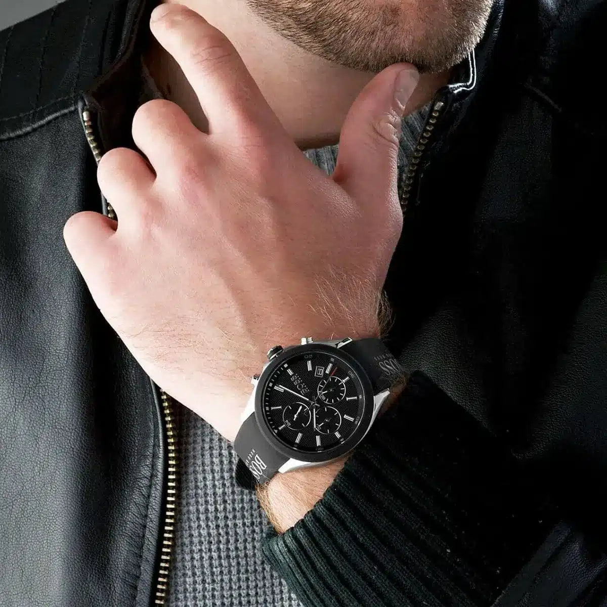 Hugo Boss Velocity Chronograph Black Dial Black Leather Strap Watch for Men - 1513716 1513716 - Image 9