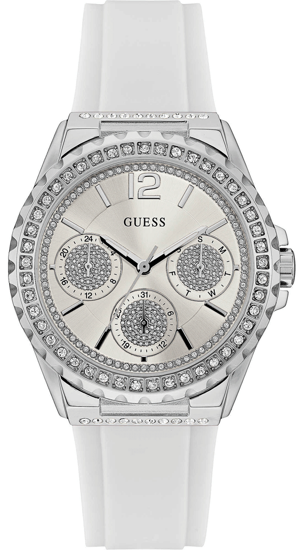 Guess Starlight White Rubber Strap Crystal Dial Women's Watch  W0846L8 - Big Daddy Watches