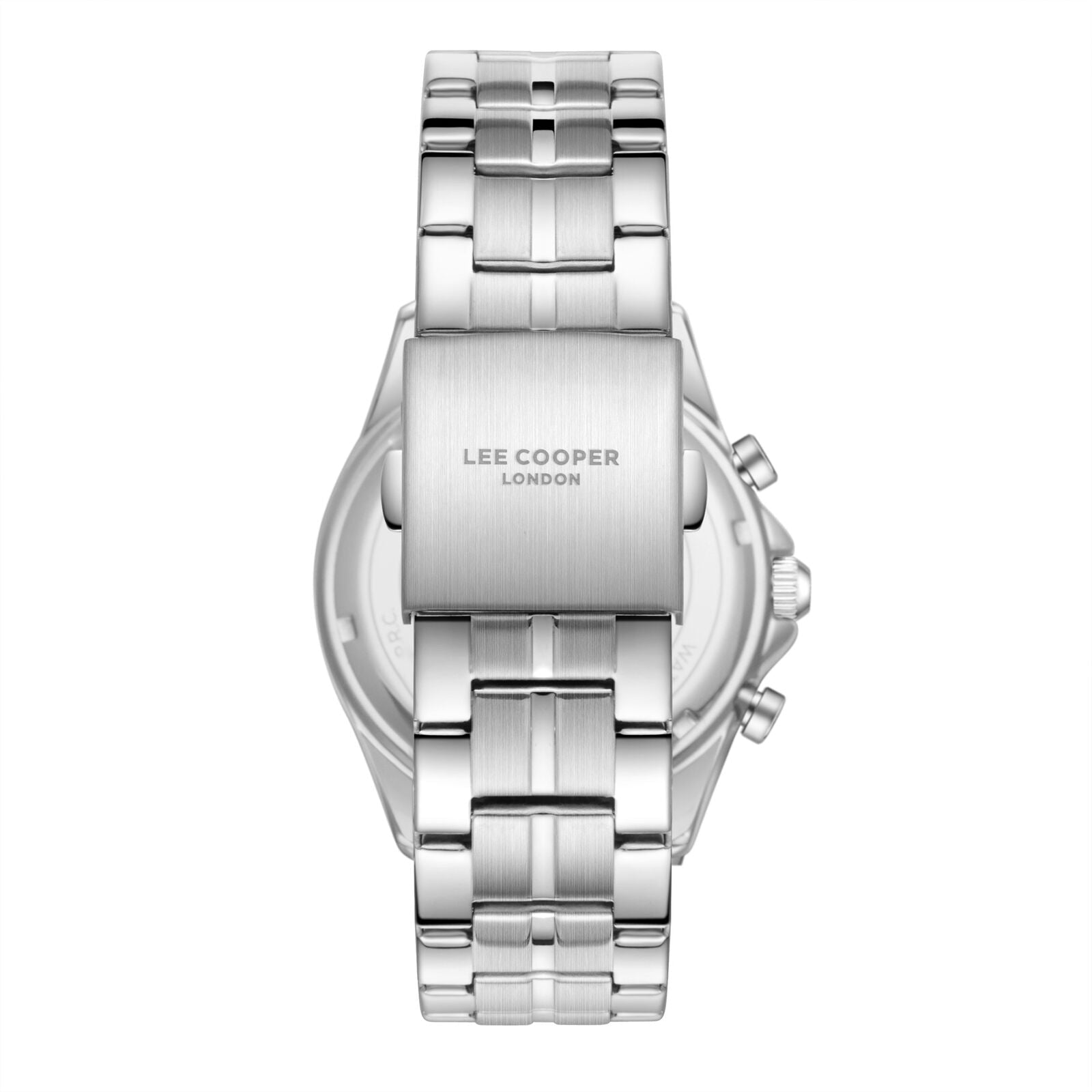 Lee Cooper watch caseback engraved with brand name and brushed stainless steel finish