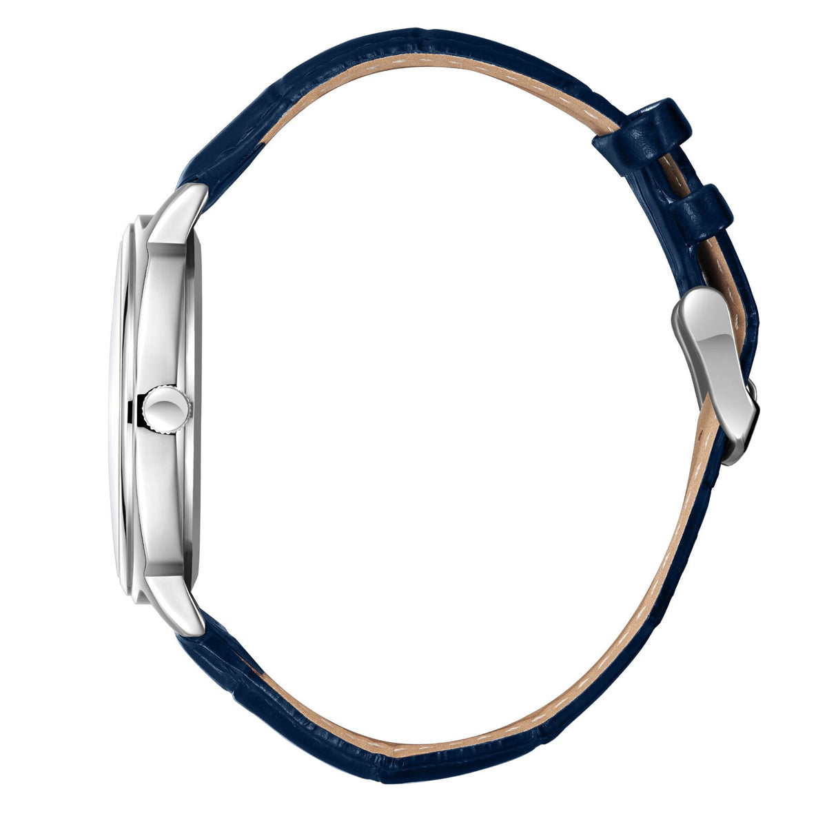 Lee Cooper navy genuine leather strap with silver buckle closure