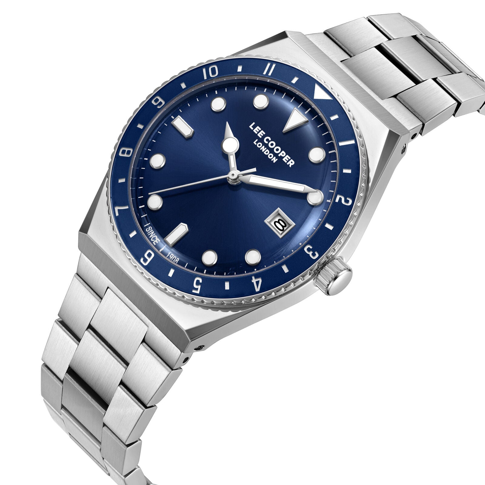 Lee Cooper Business Date Window Blue Dial Silver Watch - LC08284.390