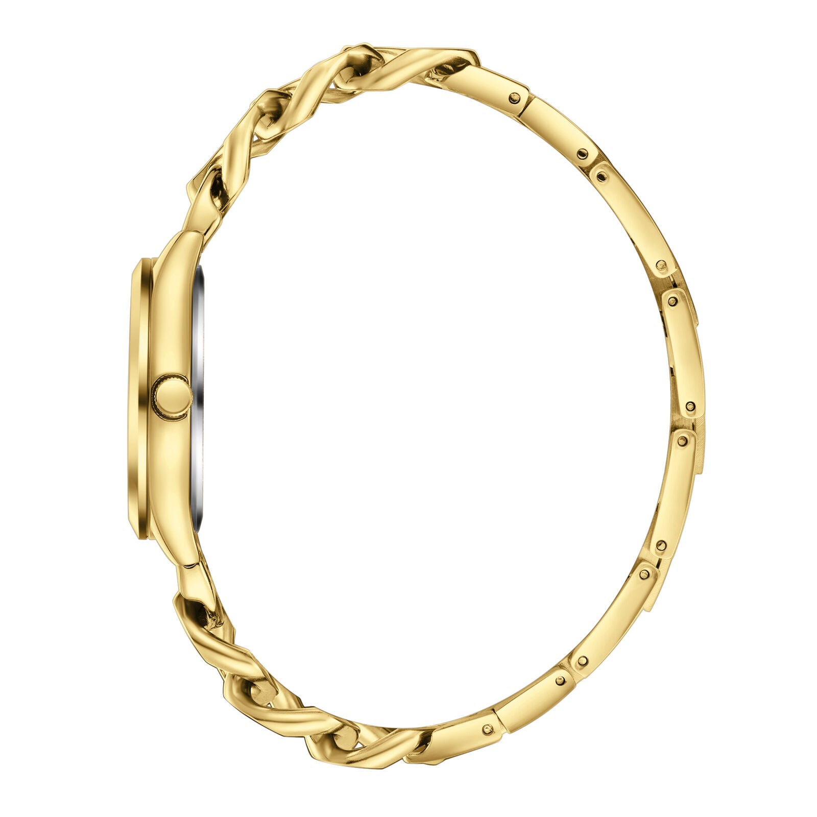 Lee Cooper Classic watch side view displaying gold case profile and twisted bracelet links