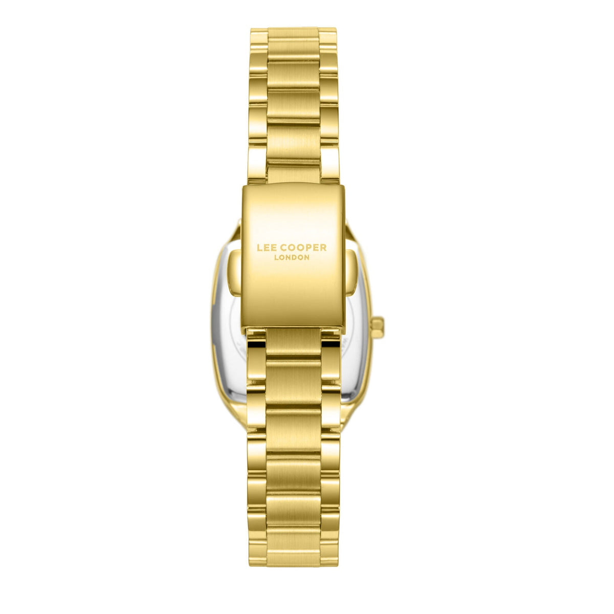 Lee Cooper Malo gold watch caseback showing Lee Cooper London engraving