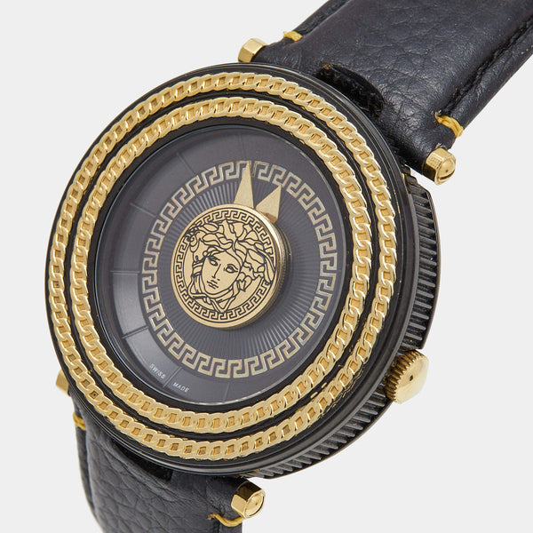 Versace V-Metal Icon Round Leather Strap Men's Watch VQL030015 - Big Daddy Watches #2