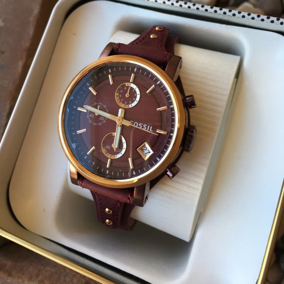 Fossil Original Boyfriend Chronograph Burgundy Dial Ladies Watch ES4114