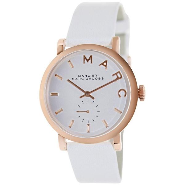 Marc By Marc Jacobs Baker White Leather Gold Rose Tone Watch MBM1283