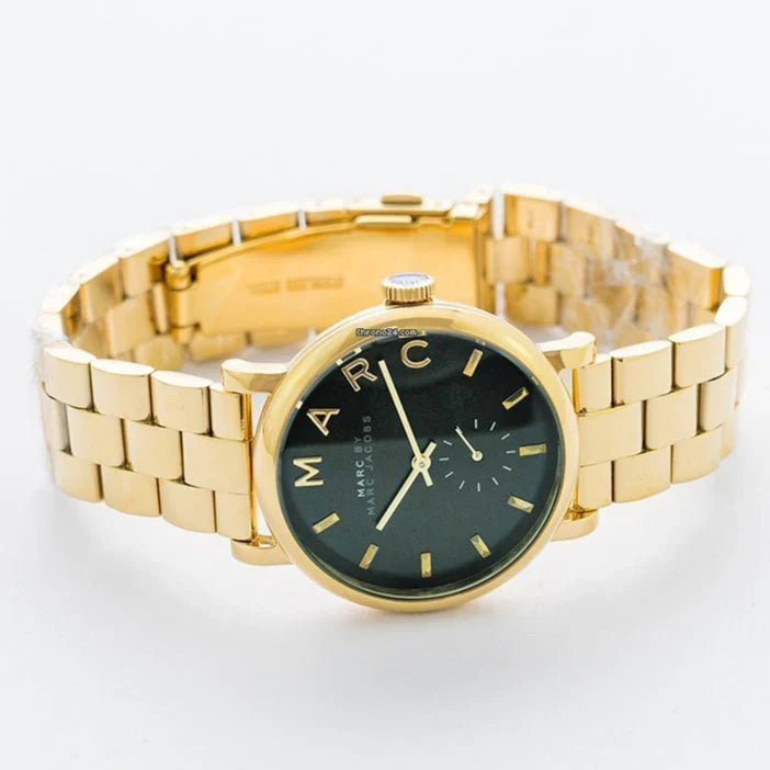 Angled side view of Marc by Marc Jacobs Baker gold bracelet watch